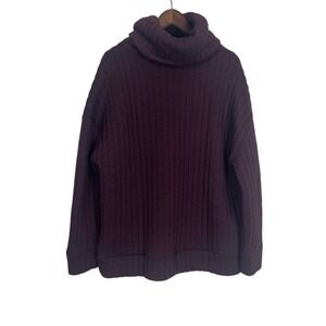 GapFit Top Oversize Large Burgundy Black Quilted‎ Turtleneck Cowl Funky Cozy